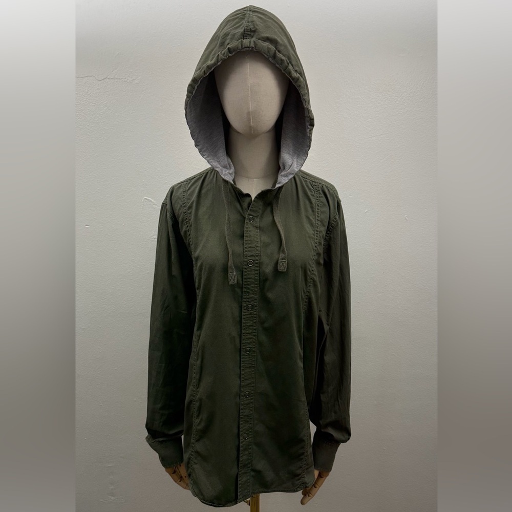 American Rag Olive Green Hooded Button Up Shirt Jacket Size M Cotton